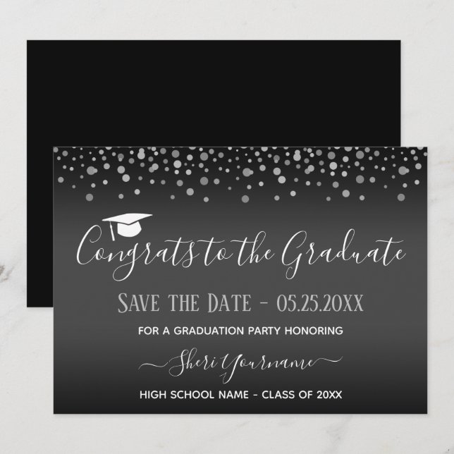 Invitation Confetti Graduation Party Enregistrer la date Invi (Devant / Derrière)
