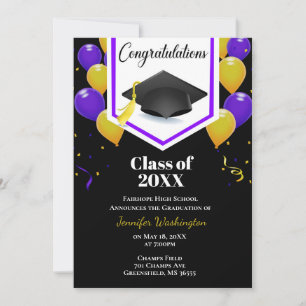 Invitation Confetti jaune et noir violet
