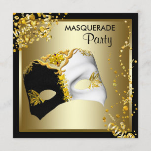 Invitation Confetti Masque Black Gold Masquerade