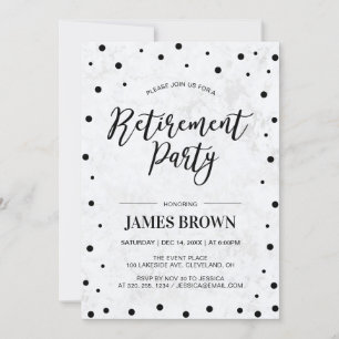 Invitation Confetti noir et marbre   Parti de la retraite mod