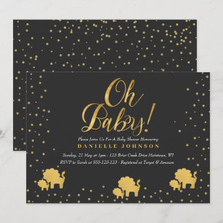 Invitation Confetti noir et or, Baby shower des lions d'or
