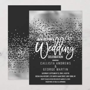 Invitation Confetti Ombre Mariage moderne à huile d'argent no