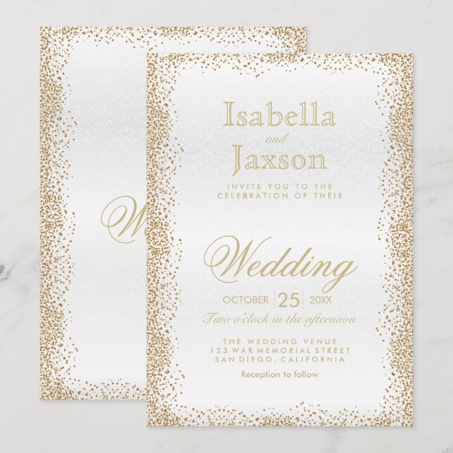 Invitation Confetti or et blanc (Devant / Derrière)