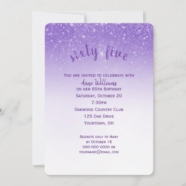Invitation confetti parties scintillant 65e anniversaire (Devant)
