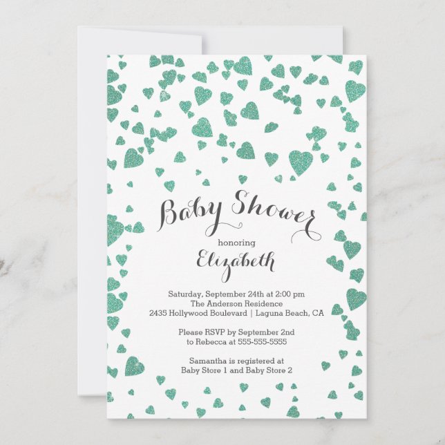 Invitation Confetti Parties scintillant Baby shower cardiaque (Devant)