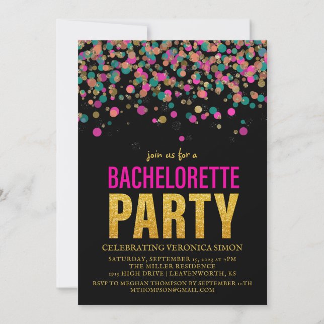 Invitation Confetti Parties scintillant Bachelorette Party In (Devant)