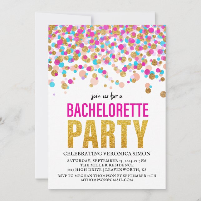 Invitation Confetti Parties scintillant Bachelorette Party In (Devant)