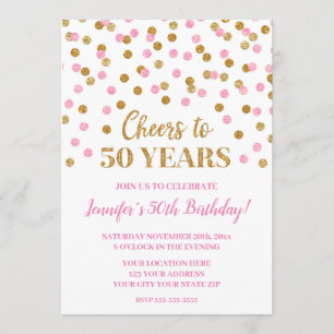 Invitation Confetti Parties scintillant en or rose, 50 ans de