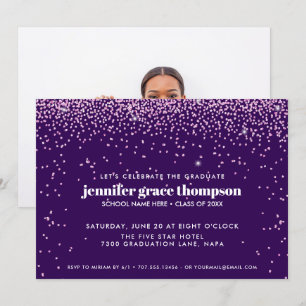 Invitation Confetti Pink and Purple Photo Graduation Party