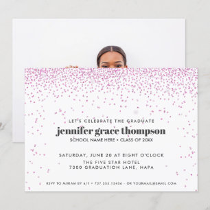 Invitation Confetti Pink and white Photo Graduation Party