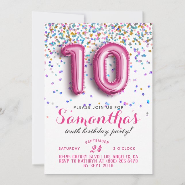 Invitation Confetti pour le 10e anniversaire (Devant)