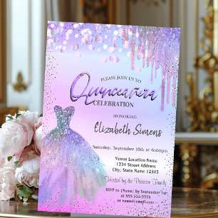 Invitation Confetti, Robe, Violet Parties scintillant Quincea