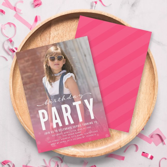 Invitation Confetti rose moderne n'importe quel âge Photo fêt (Créateur téléchargé)