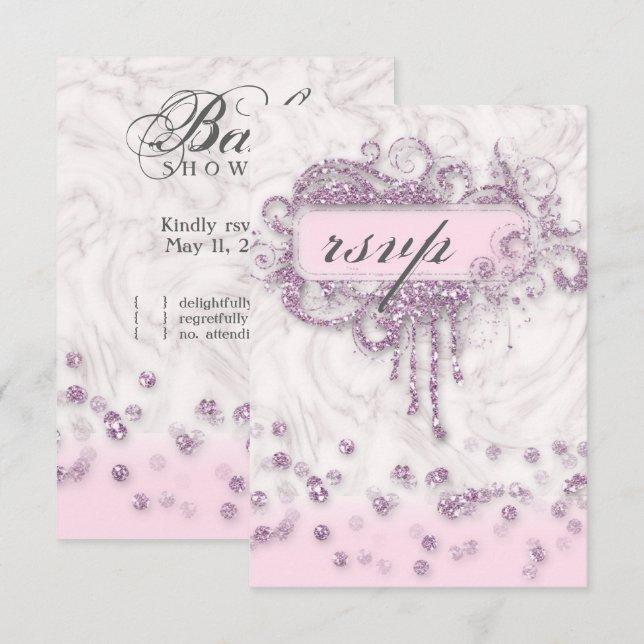 Invitation Confetti Rose Pailleté Fille Baby Shower RSVP (Devant / Derrière)