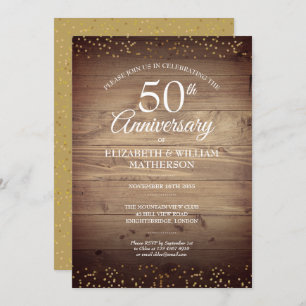 Invitation Confetti Rustique 50e Anniversaire de poussière d'