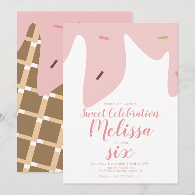 Invitation Confetti Saupoudrer le Motif de cône de crème glac (Devant / Derrière)