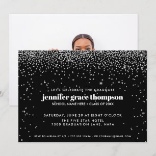 Invitation Confetti Silver and Black Photo Graduation Party