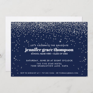 Invitation Confetti Silver and Blue Photo Graduation Party
