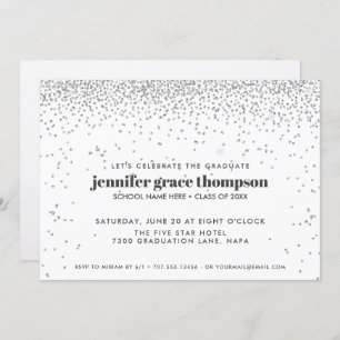 Invitation Confetti Silver and White Photo Graduation Party