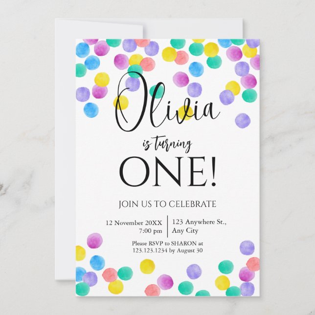Invitation Confetti Simple Fille anniversaire (Devant)