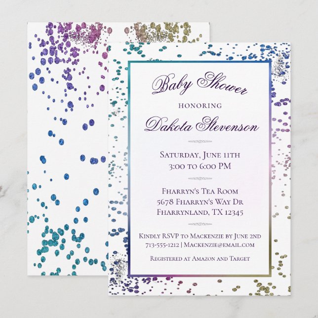 Invitation Confetti Sparkle | Douche à poussière diamant colo (Devant / Derrière)