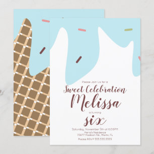 Invitation Confetti Sprinkles Driving Ice Cream Cone Bleu