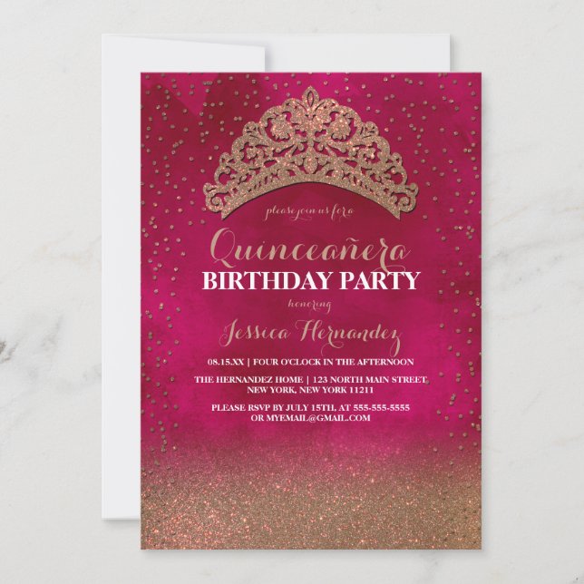 Invitation Confetti Tiara en or rose Parties scintillant de l (Devant)