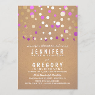 Invitation Confetti violet et or Élégant dîner de répétition