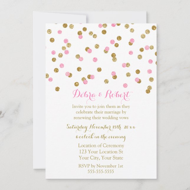 Invitation Confetti Vow Renouvellement en or rose clair Invit (Dos)
