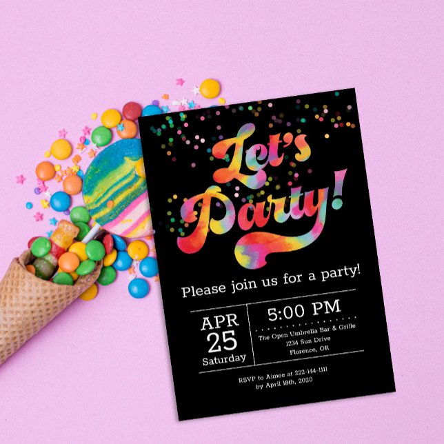 Invitation Confettis Arc-en-Ciel Vibrants Faisons la Fête ! I (Créateur téléchargé)