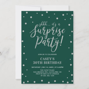 Invitation Confettis argentés et vert   Fête d'anniversaire s