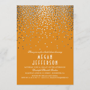 Invitation Confettis argentés - Fête de la mariée orange de