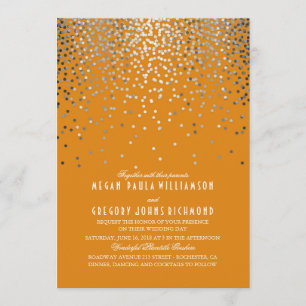 Invitation Confettis argentés - mariage orange de lumières