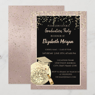 Invitation Confettis Boule à Facettes, Vin Rose Gold Diplômé