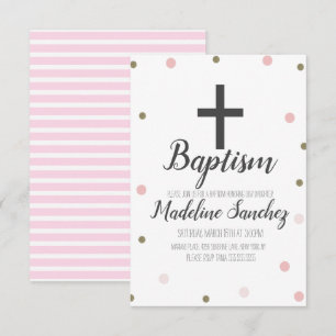 Invitation Confettis de baptême rose et or en feuille métalli