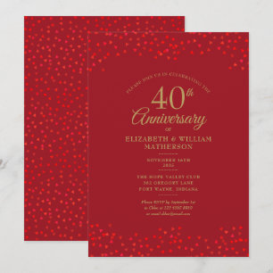 Invitation Confettis de cœurs d'amour rubis pour le 40e anniv
