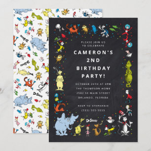 Invitation Confettis de personnages de Dr Seuss Anniversair