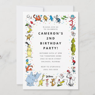 Invitation Confettis de personnages de Dr Seuss   Anniversair