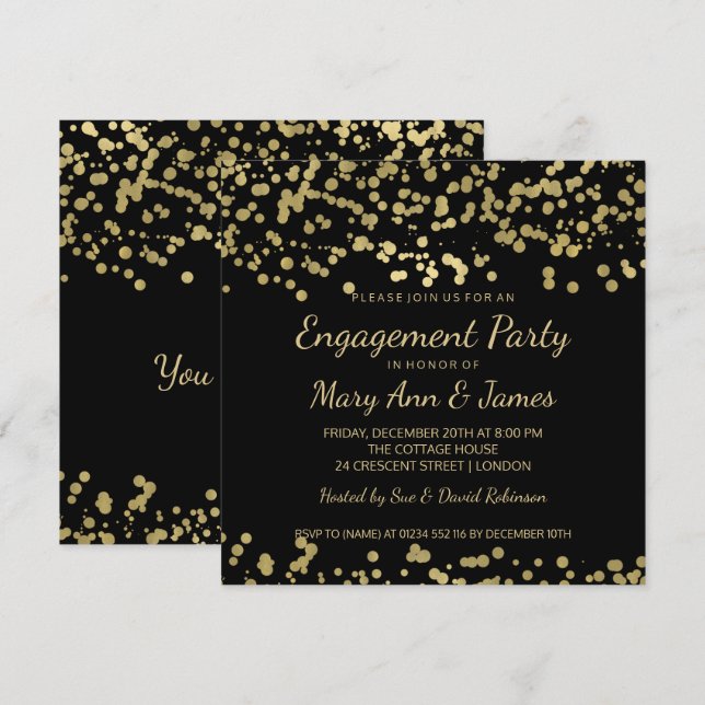 Invitation Confettis de regard de feuille d'or de partie de (Devant / Derrière)