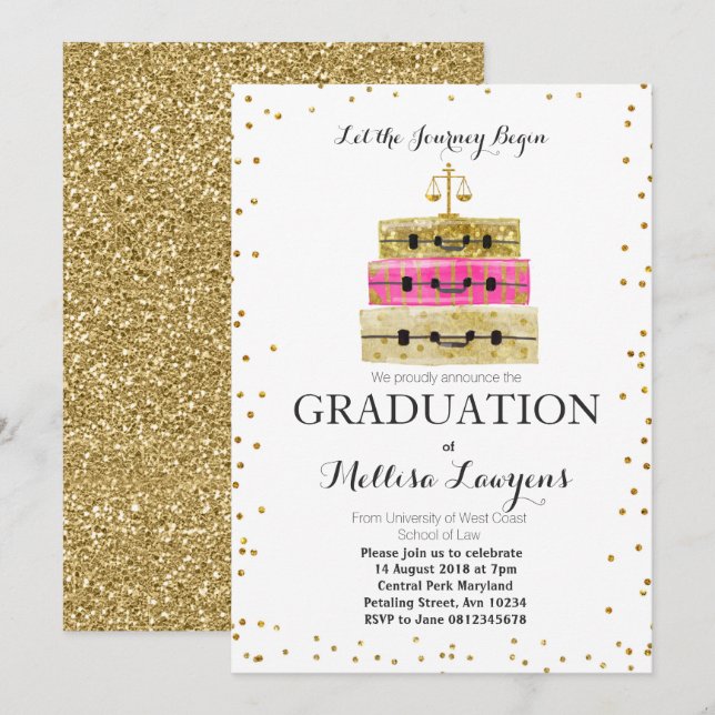 Invitation Confettis d'or de rose d'invitation de fête de (Devant / Derrière)