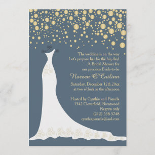 Invitation Confettis d'or, robe sur la Fête de la mariée