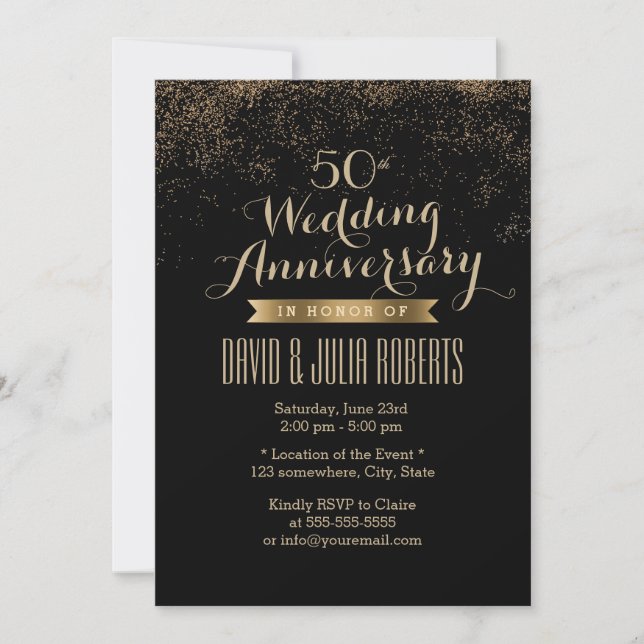 Invitation Confettis dorés chic pour mariage et anniversaire (Devant)