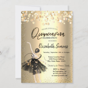 Invitation Confettis dorés, Danseuse de bal en robe noire Qui