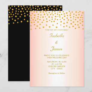 Invitation Confettis dorés élégants sur fond noir et or rose