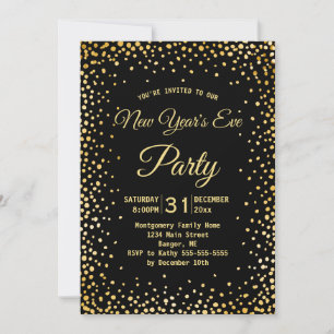 Invitation Confettis dorés Faux Nouvel An Soirée