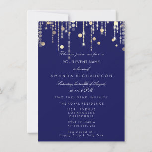 Invitation Confettis dorés Gouttes Anniversaire Mariage Bleu 
