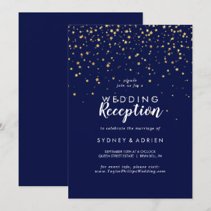 Invitation Confettis dorés Réception de mariage bleu marine