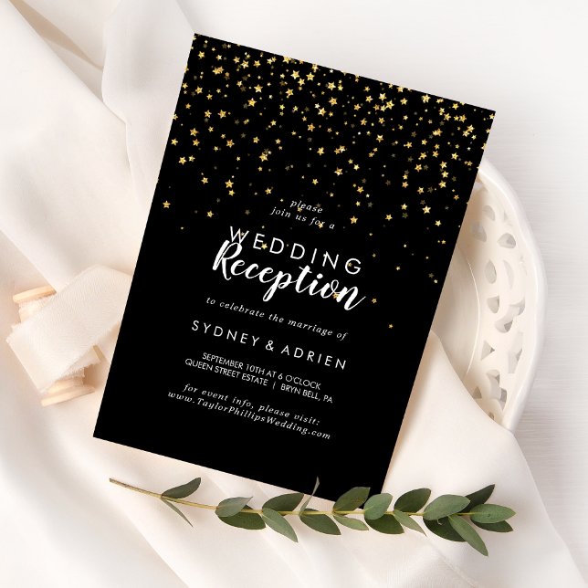 Invitation Confettis dorés | Réception de mariage noir unique (Créateur téléchargé)