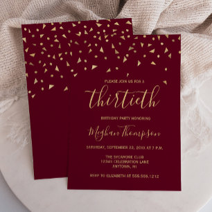 Invitation Confettis dorés sur une fête d'anniversaire bordea