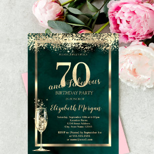 Invitation Confettis dorés Verre à champagne Vert 70 ans Anni